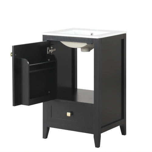 20" Bathroom Vanity with Sink, Bathroom Cabinet with Soft Closing Door, Storage Rack and A Drawer, Black