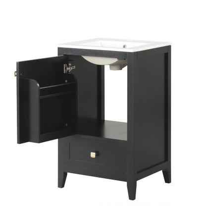 20" Bathroom Vanity with Sink, Bathroom Cabinet with Soft Closing Door, Storage Rack and A Drawer, Black