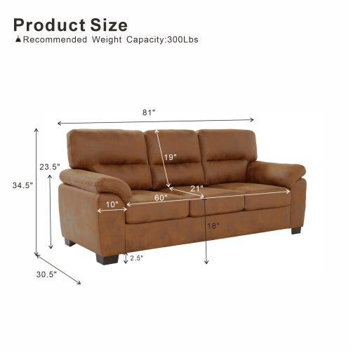 81 inch  Light-Brown 3-Seater Retro Foil-Fabric Sofa,Padded Armrests,Black Triangle Legs