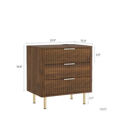 Wood Smart Nightstand, Voice Control Night Light & Charging Station with Storage Shelves