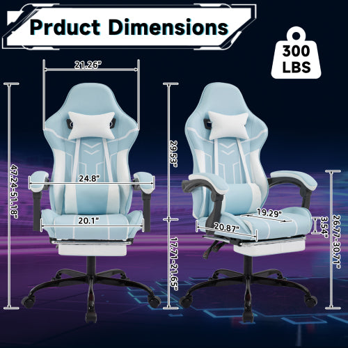 Gaming chair, Computer Chair Ergonomic Chair with Footrest Office Chair Ergonomic Computer Chair with Lumbar Backrest Bluewhite