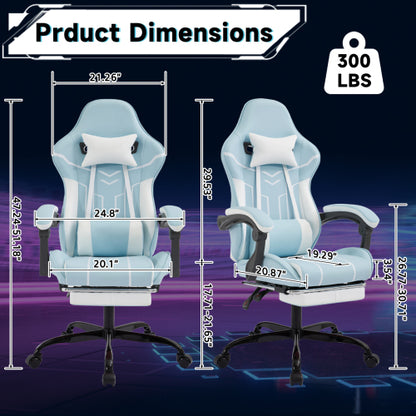 Gaming chair, Computer Chair Ergonomic Chair with Footrest Office Chair Ergonomic Computer Chair with Lumbar Backrest Bluewhite