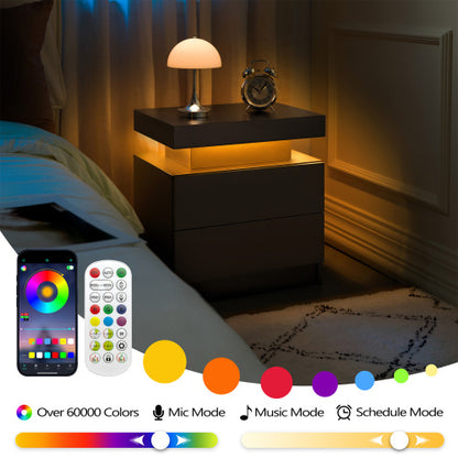 Set of 2 Black LED Nightstands with Drawers
