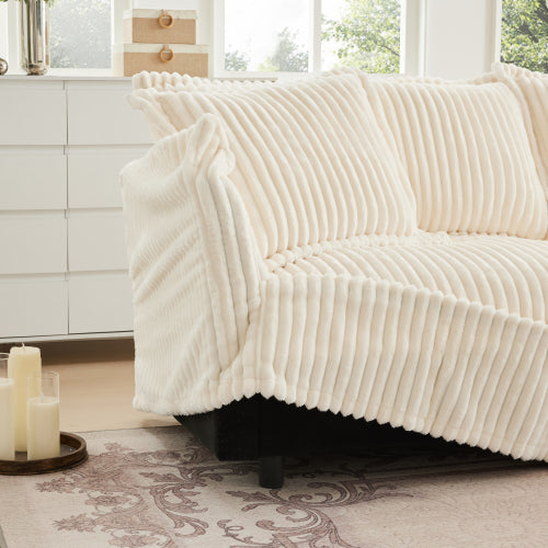 Cream Corduroy Modular Ottoman, Removable Cover High Resilience Footrest Seat for Living Room Bedroom