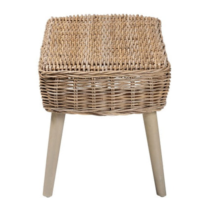 Modern Bohemian Natural Kubu Rattan and Grey Acacia Wood Accent Bench