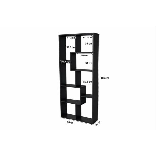 5-Tier Asymmetrical Display Shelf Modern Black Bookcase Organizer