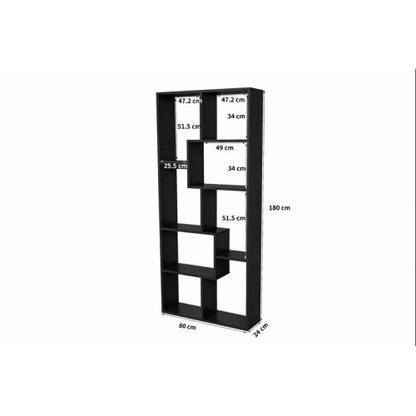 5-Tier Asymmetrical Display Shelf Modern Black Bookcase Organizer