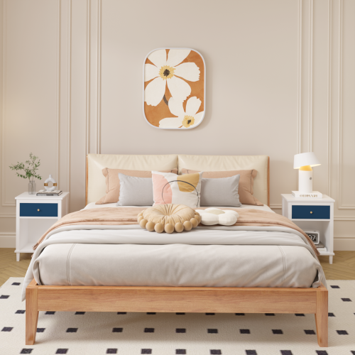26.77''H Wooden Nightstand with One Drawer One Shelf for Kids, Adults, Navy+Golden handle