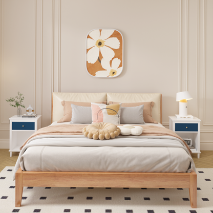 26.77''H Wooden Nightstand with One Drawer One Shelf for Kids, Adults, Navy+Golden handle