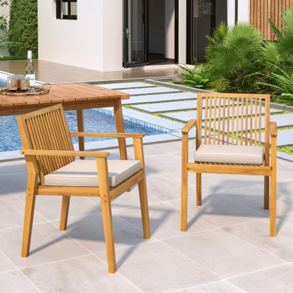 Patio Dining Chair Set of 2 - Sturdy Acacia Wood, Comfortable Waterproof Seating, 400 lbs Capacity, Natural Color Frame