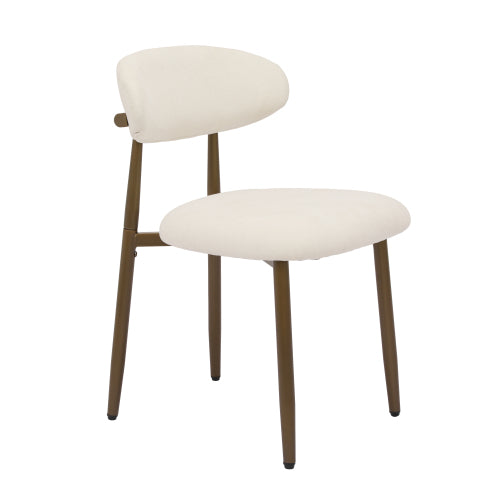 Modern Fabric Upholstered Metal Dining Side Chairs with Foot Pegs, Set of 2, Beige