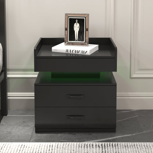 LED Nightstand with Remote Control Light, 2 Sliding Drawers Multi-Functional Side Table