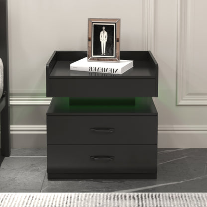 LED Nightstand with Remote Control Light, 2 Sliding Drawers Multi-Functional Side Table