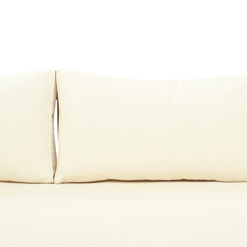 Acacia Wood Patio Furniture Set,Outdoor 3 Seater Daybed(with Water Resistant Thick Cushions)and Round Coffee Table, Beige Cushion