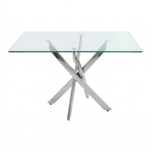 47.24 Inch Tempered Glass Table with Silver Legs