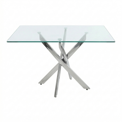 47.24 Inch Tempered Glass Table with Silver Legs