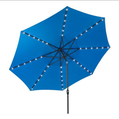 11 Feet Blue Solar LED Patio Umbrella with Crank Lift , Tilt * 8 Ribs, UV-Resistant Canopy for Pool, Backyard & Patio (Without base)