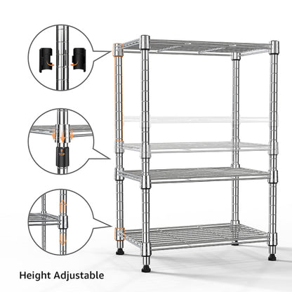 450 lbs Wire Storage Shelving 3-Tier Utility Shelving Unit Steel Organizer Wire Rack for Home,Kitchen,Office,Chrome(11.8" D x 17.7" W x 26.4" H)
