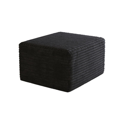 Black Plush Corduroy Sofa Ottoman, Pre-Assembled Modular Cloud Sectional Couch with Chaise Lounge