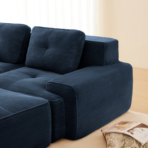 82 inch  Blue Corduroy L-Shape Modular Sectional Sofa, No Assembly Required