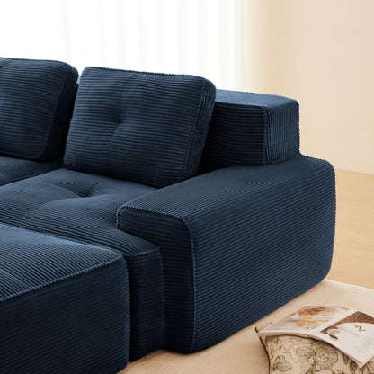 82 inch  Blue Corduroy L-Shape Modular Sectional Sofa, No Assembly Required