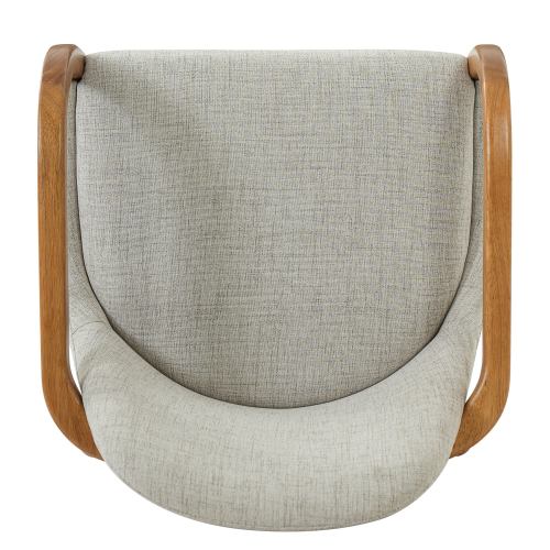Set of 2 Mid-Century Beige Fabric Dining Arm Chairs, Rubber Wood Legs, 250 lbs Capacity