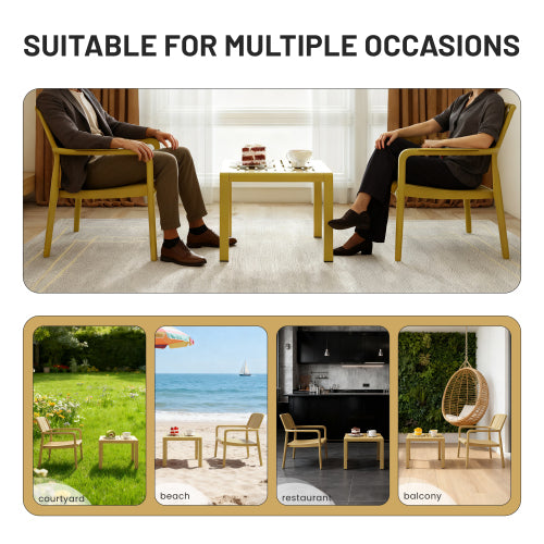 Holiday - 2-Piece PP Single-Seater Chairs + Coffee Table Set – Indoor/Outdoor Multi-Purpose Furniture for Living Room, Balcony, Beach (No Assembly Chairs, Easy Setup Table) – Polypropylene, Yellow