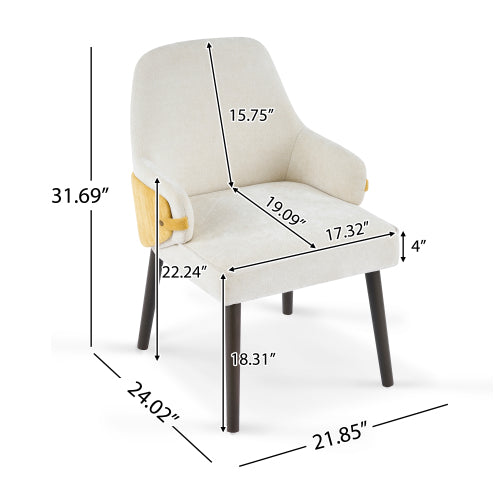 Set of 2 Beige & Yellow Two-Tone Fabric Dining Armchairs, Modern Accent Chairs for Dining Room