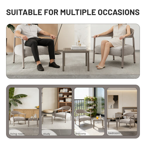 Holiday - Modern 2-Piece Accent Chair Set with Coffee Table – Warm Grey PP & Steel Frame Sofa Set, Soft Cushioned Seating for Living Room, Lounge, Balcony (2 Chairs + 1 Table)