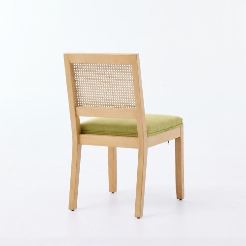Rattan Dining Chairs Set of 2, Cane Back Side Chairs with Solid Hardwood Frame & Olive Green Seat