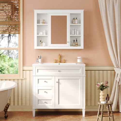36'' Bathroom Vanity with Medicine Cabinet, Modern Bathroom Storage Cabinet with 2 Soft Closing Doors and 4 Drawers, Single Sink Bathroom Vanity