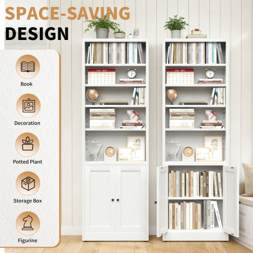 71 Inch Tall 5 Tier Metal Bookshelf With Closed Door Adjustable Storage Cabinet