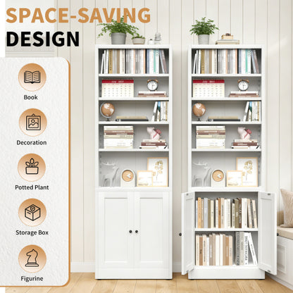 71 Inch Tall 5 Tier Metal Bookshelf With Closed Door Adjustable Storage Cabinet