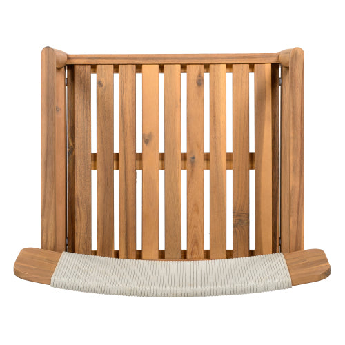 CREATIVE BRAIDED ACACIA WOOD OUTDOOR DINING TABLE AND CHAIRS WITH ARMRESTS, SUITABLE FOR OUTDOOR DINING AND LEISURE PLACES, TEAK LOOK & WHITE ROPE,SET OF 2