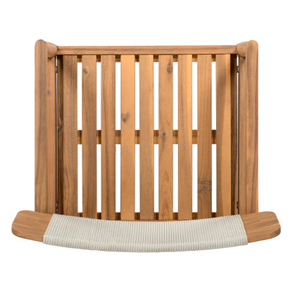 CREATIVE BRAIDED ACACIA WOOD OUTDOOR DINING TABLE AND CHAIRS WITH ARMRESTS, SUITABLE FOR OUTDOOR DINING AND LEISURE PLACES, TEAK LOOK & WHITE ROPE,SET OF 2