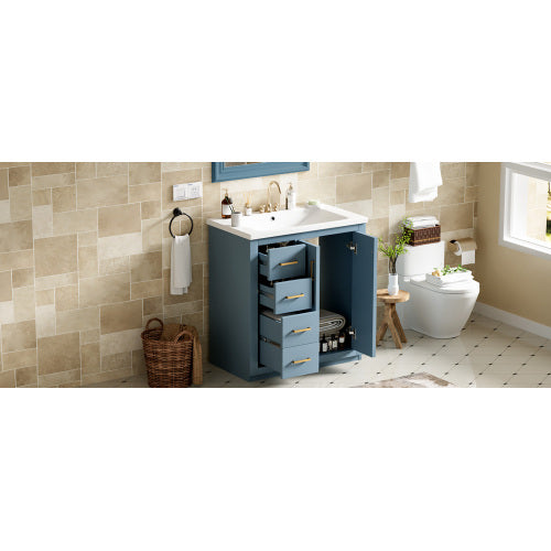 30'' Bathroom Vanity with Ceramic Sink Combo,Solid Wood Frame Bathroom Storage Cabinet, Freestanding Vanity Set with 3 Drawers& Soft Closing Doors