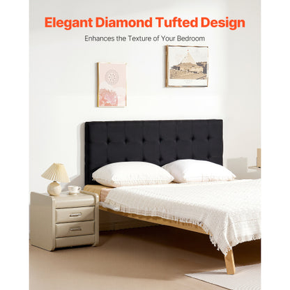 Headboard, Queen Size Headboard with Adjustable Height, Comfortable Diamond Tufted for Queen Size Bed, W62.2 x H(42.72-54.53) x D2.76 in, Ideal for Bedroom, Hotel, Homestay, Dormitory, Black
