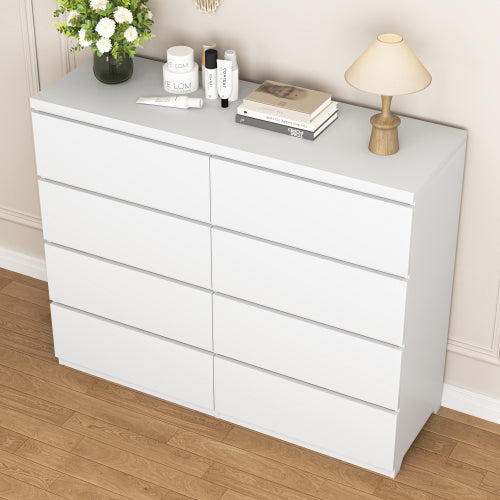 8 Drawers Dresser for Bedroom, Wood Bedroom Dresser Modern Drawer Chest, 8 Chest of Drawer, Tall Dresser for Closet, Dressers Organizer for Living Room, Closet, White
