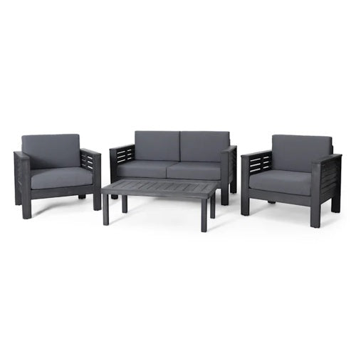 Acacia Wood Outdoor Loveseat and Coffee Table Set with Cushions, Dark Gray