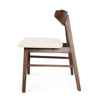 Set of 2 Mid-Century Dining Chairs, Rubberwood Frame Chairs with Curved Back & Splayed Legs