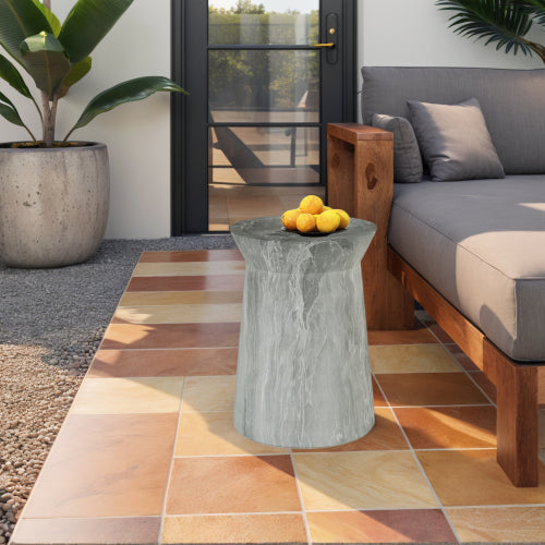 Cement Outdoor End Tables for Patio, GardenAccent Table Faux Terrazzo Accent Table, Modern Small Round Side Tablefor Outside, Tree Stump Garden Stool DrumTable indoor and Outdoor