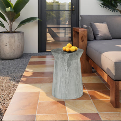 Cement Outdoor End Tables for Patio, GardenAccent Table Faux Terrazzo Accent Table, Modern Small Round Side Tablefor Outside, Tree Stump Garden Stool DrumTable indoor and Outdoor