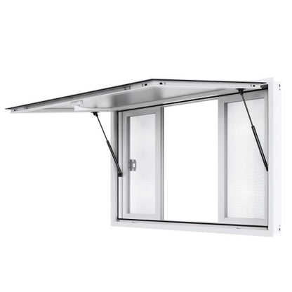 Concession Window 53"x33", Aluminum Alloy Food Truck Service Window with 4 Horizontal Sliding Windows & Awning Door & Drag Hook, Up to 85 Degrees Serving Window for Food Truck Concession Trailer