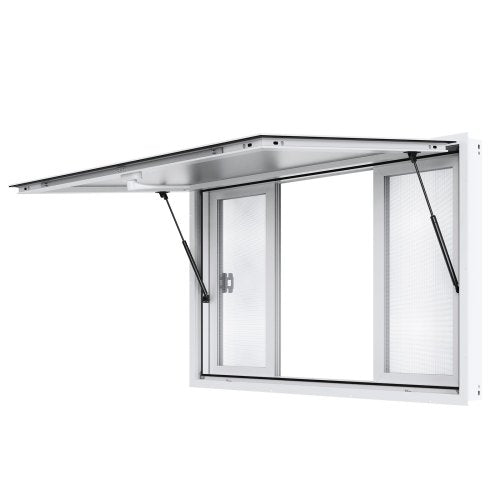 Concession Window 53"x33", Aluminum Alloy Food Truck Service Window with 4 Horizontal Sliding Windows & Awning Door & Drag Hook, Up to 85 Degrees Serving Window for Food Truck Concession Trailer