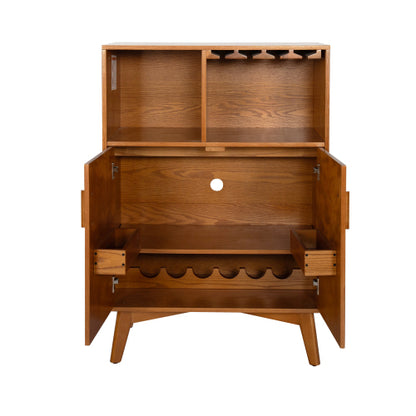 31.5 inch Liquor Cabinet with Wine Glass Holder & Wine Rack & Adjustable Shelf, Wine Cabinet, Kitchen Coffee Bar Cabinet, Rustic Sideboard Buffet  Cabinet with storage for Home Farmhouse Dining Room