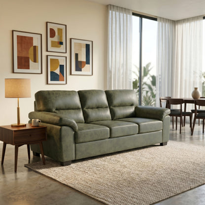 81 inch  Olive-Green 3-Seater Retro Foil-Fabric Sofa,Padded Armrests,Black Triangle Legs