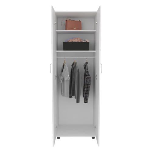 Armoire, Two Interior Shelves, Hanging Rod, Double Door, Clothes and Bedroom Storage, White