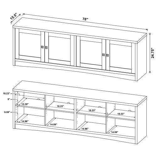 Dark Pine 78 inch TV Stand with 4 Doors & Adjustable Storage Shelves