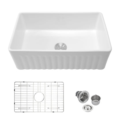 White Kitchen Sink - 33 x 18 x 10 inch White Porcelain Ceramic Single Bowl Reversible Design Kitchen Sink