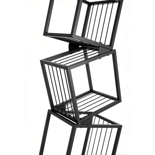 Black 5-Tier Geometric Metal Bookshelf Modern Slanted Design Space-Saving Living Room Office Storage Rack